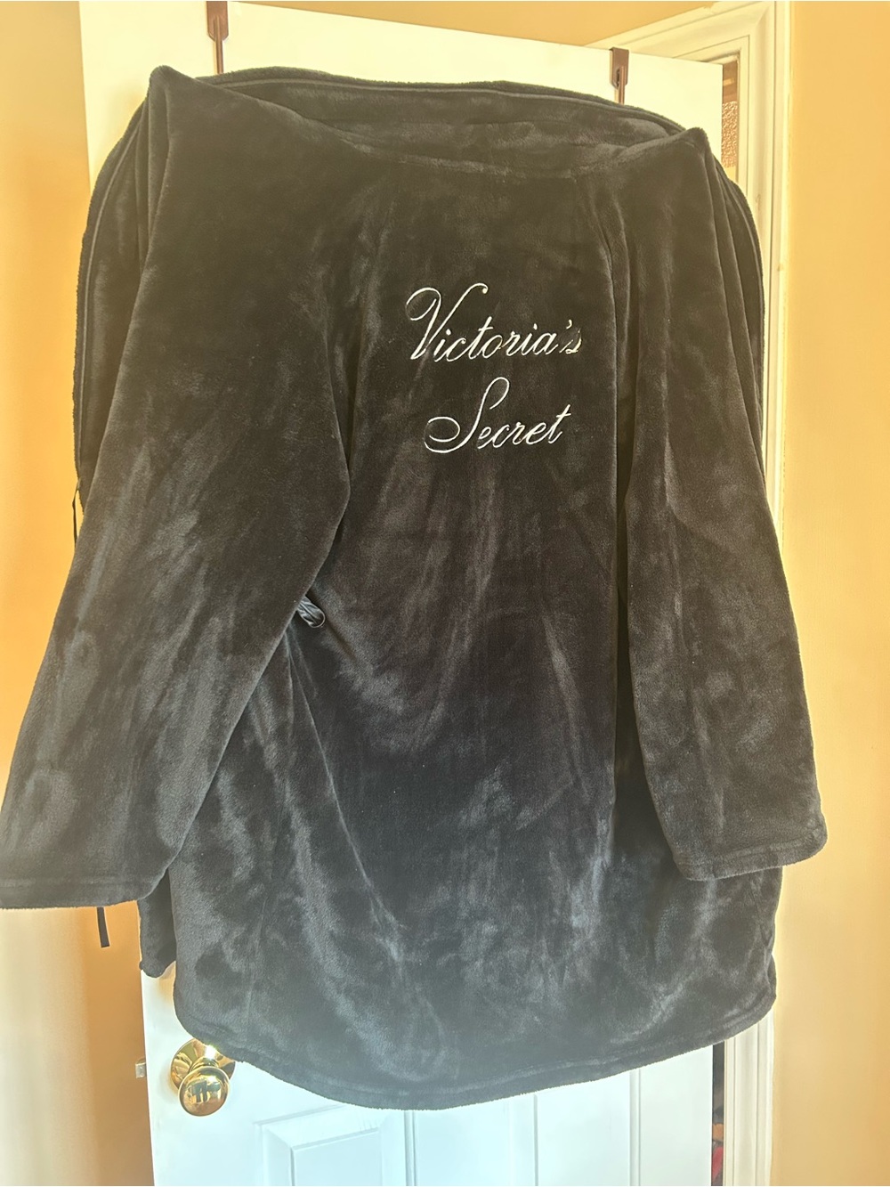 Victoria's Secret Black Plush Robe with Script Logo